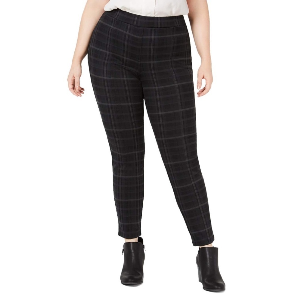 STYLE & CO Pull On comfort Gray Plaid Pants Size L